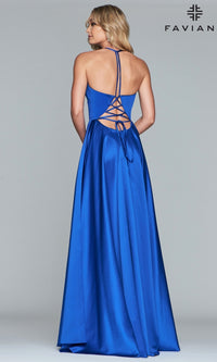  Faviana Long Satin A-Line Prom Dress with Pockets