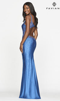  Sheer-Sides Long V-Neck Formal Faviana Prom Dress