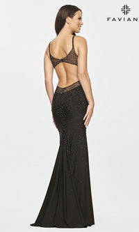  Sheer-Sides Long V-Neck Formal Faviana Prom Dress