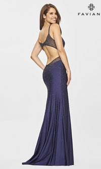  Sheer-Sides Long V-Neck Formal Faviana Prom Dress