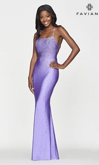  Faviana Long Beaded Prom Dress with Lace-Up Back