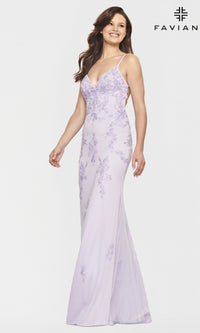  Faviana Long Open-Back Light Pink Prom Gown