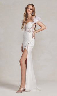 White Off-the-Shoulder Long White Feather Formal Dress