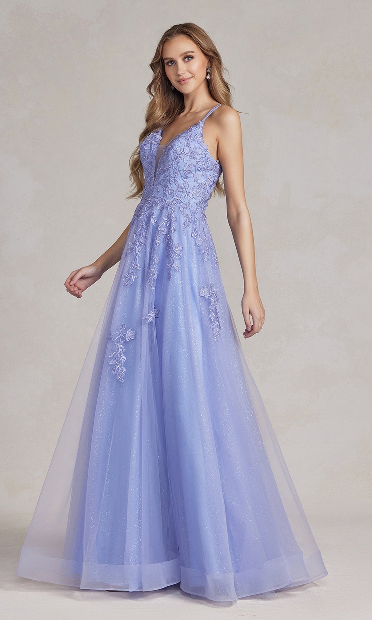  Embroidered-Lace Long Prom Ball Gown with Corset