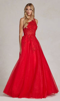Red One-Shoulder Long Red Prom Ball Gown