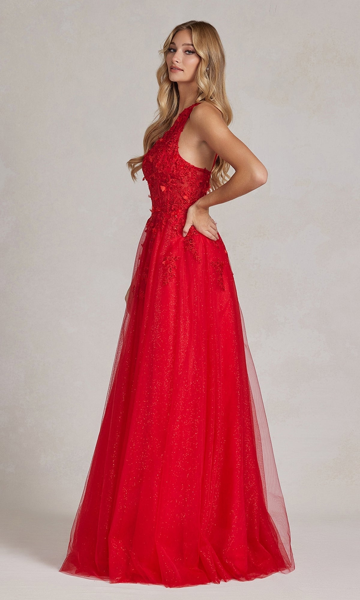  One-Shoulder Long Red Prom Ball Gown