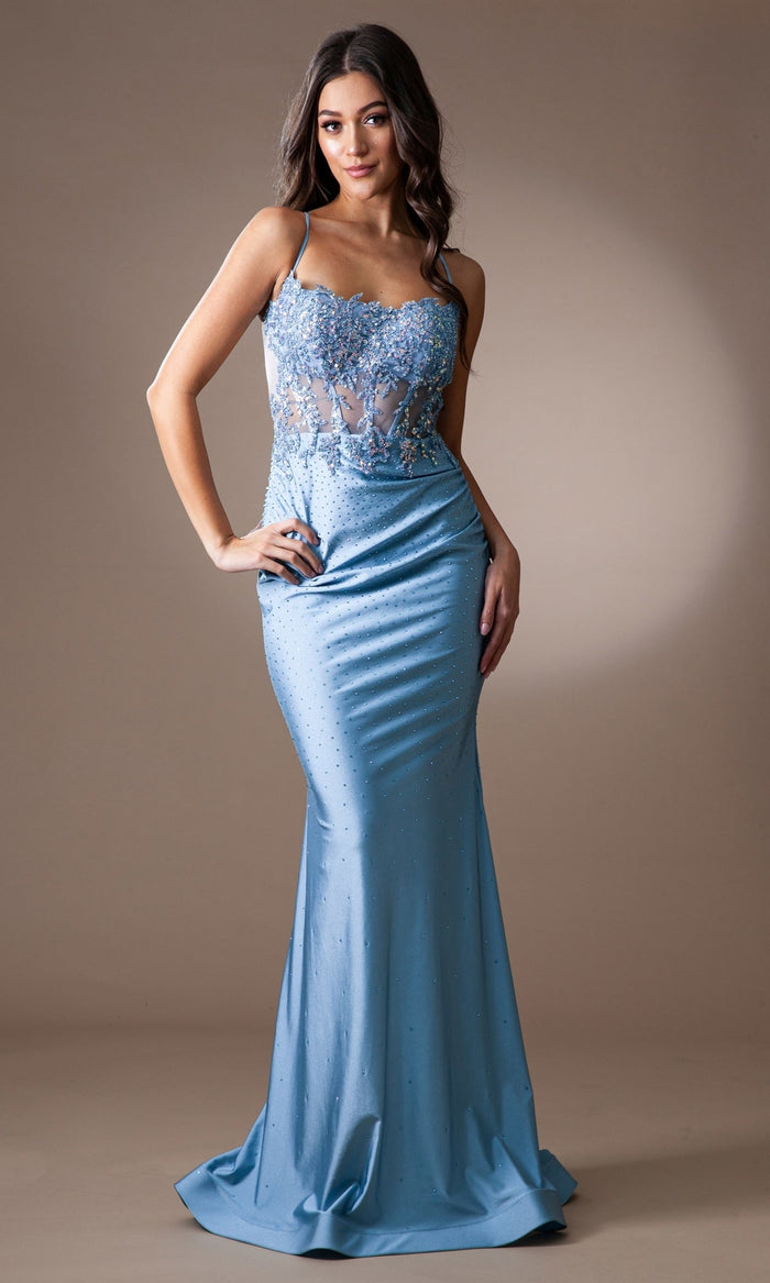 Vintage Blue Formal Long Dress TM1018 By Amelia Couture