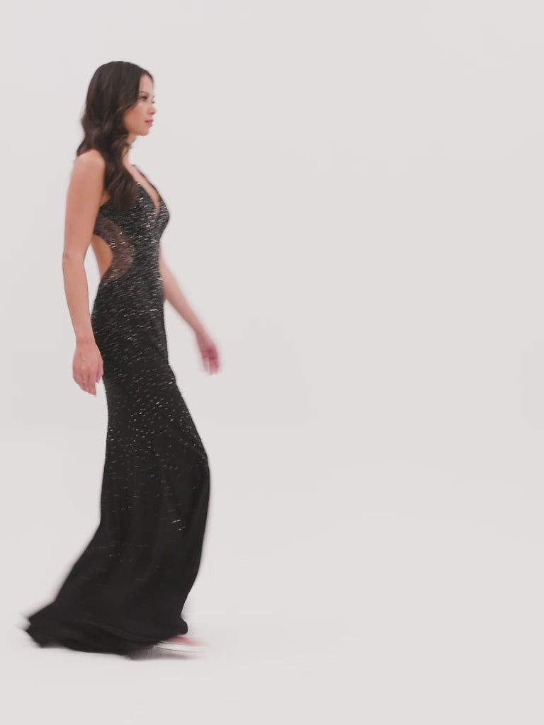 Sheer-Sides Long V-Neck Formal Faviana Prom Dress