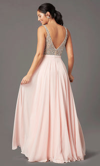 Alabaster V-Neck Open-V-Back Prom Dress by PromGirl
