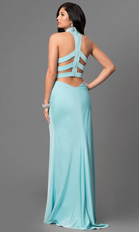  La Femme Open Back Long Jersey Prom Dress