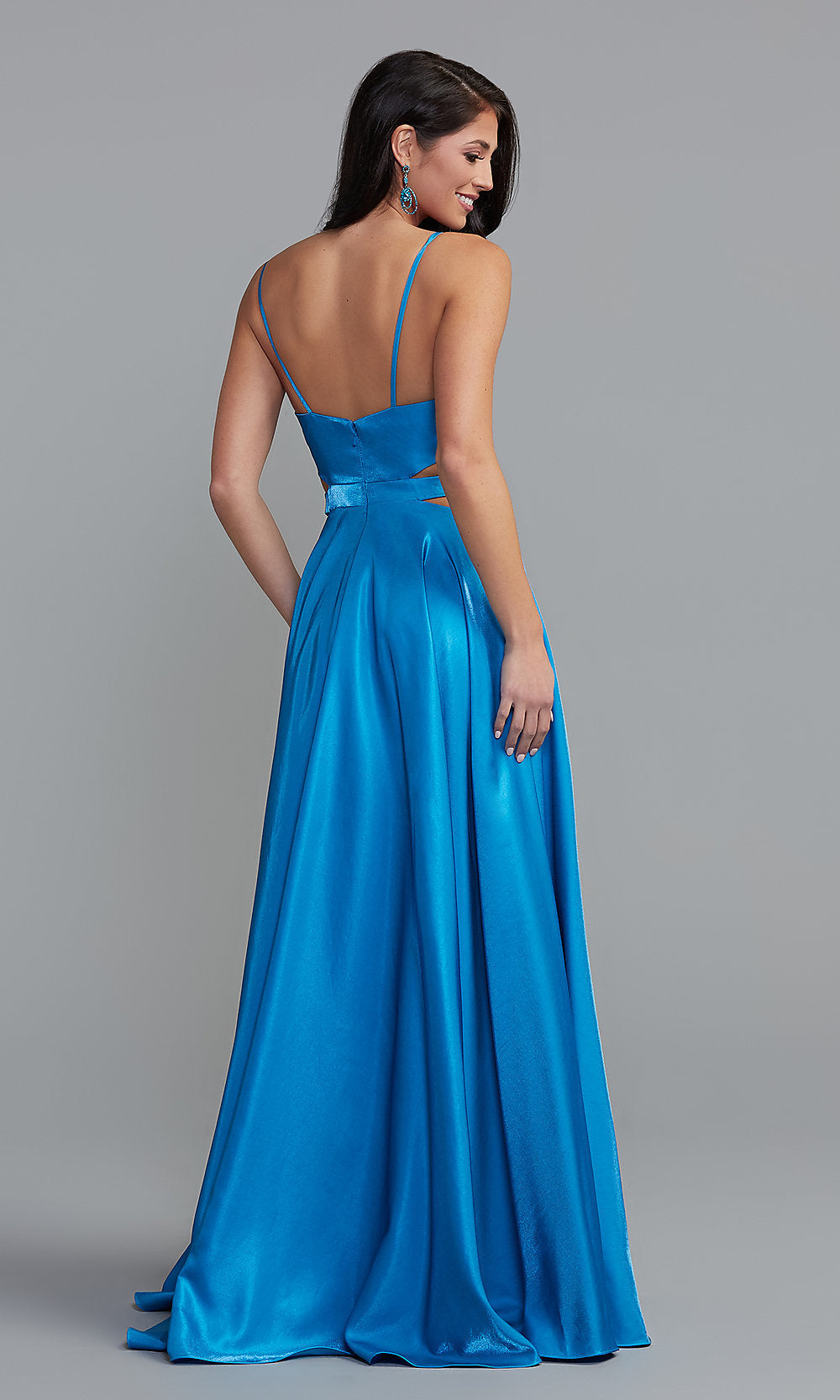  Long Shimmer Formal Prom Dress with Side Cut Outs