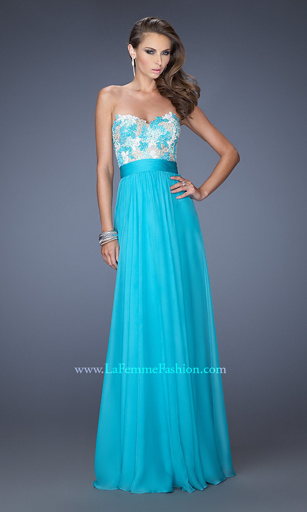 Aquamarine Long Strapless Sweetheart Dress