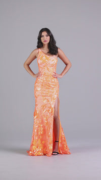 One-Shoulder-Sash Long Neon Designer Prom Dress