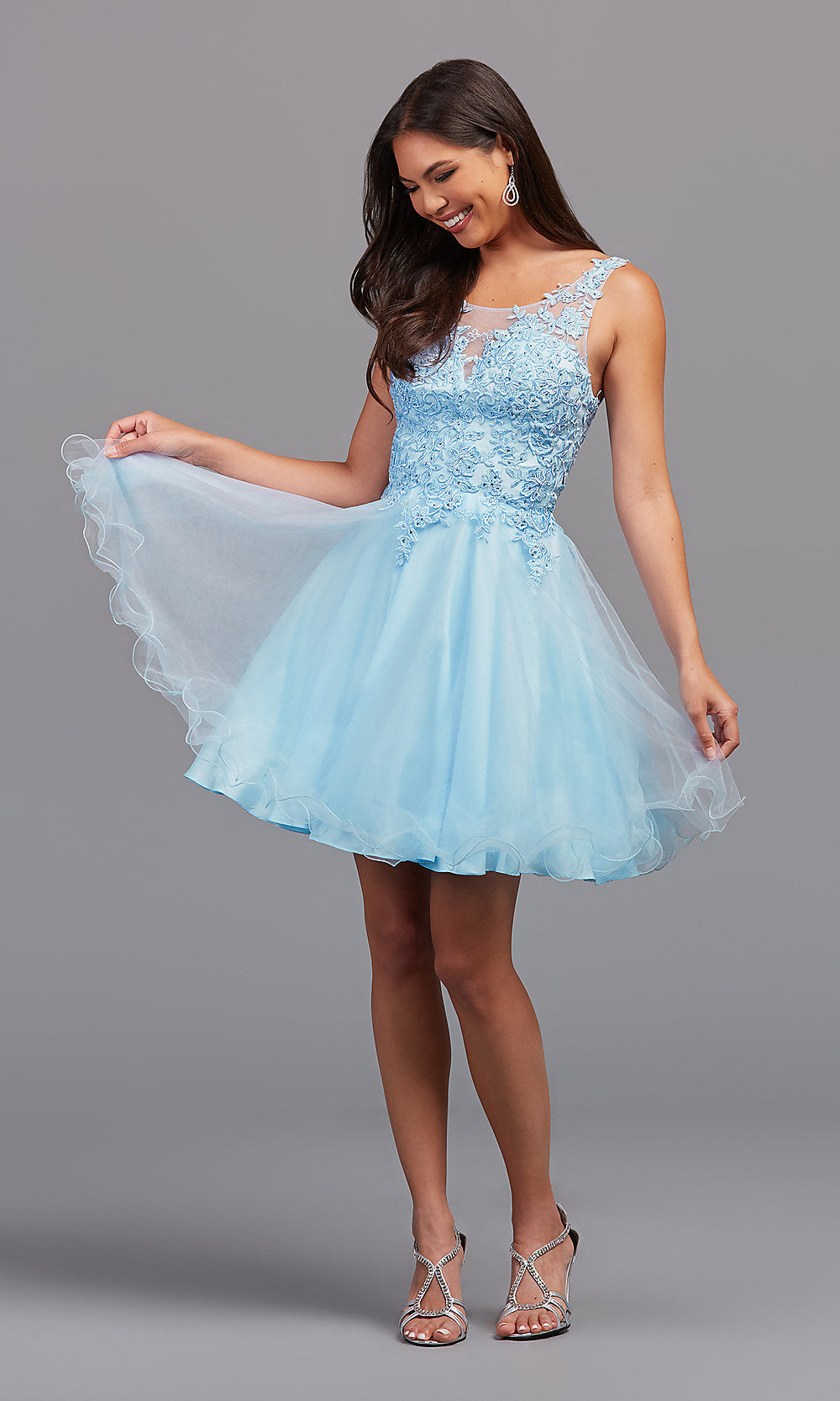 Short A-Line Prom Dress with Sheer Bodice - PromGirl Hunter Green / Large Short A-Line Prom Dress with Sheer Bodice - PromGirl Hunter Green / Large