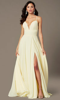 Banana Split PromGirl Long Chiffon Formal Prom Dress with Train