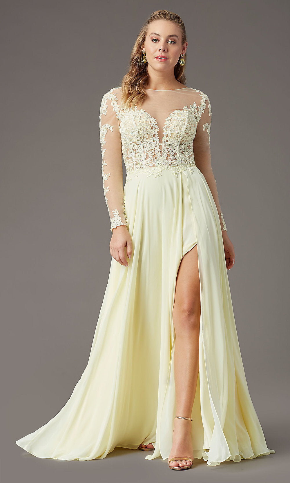 Banana Split Long-Sleeve Long Formal Prom Dress by PromGirl