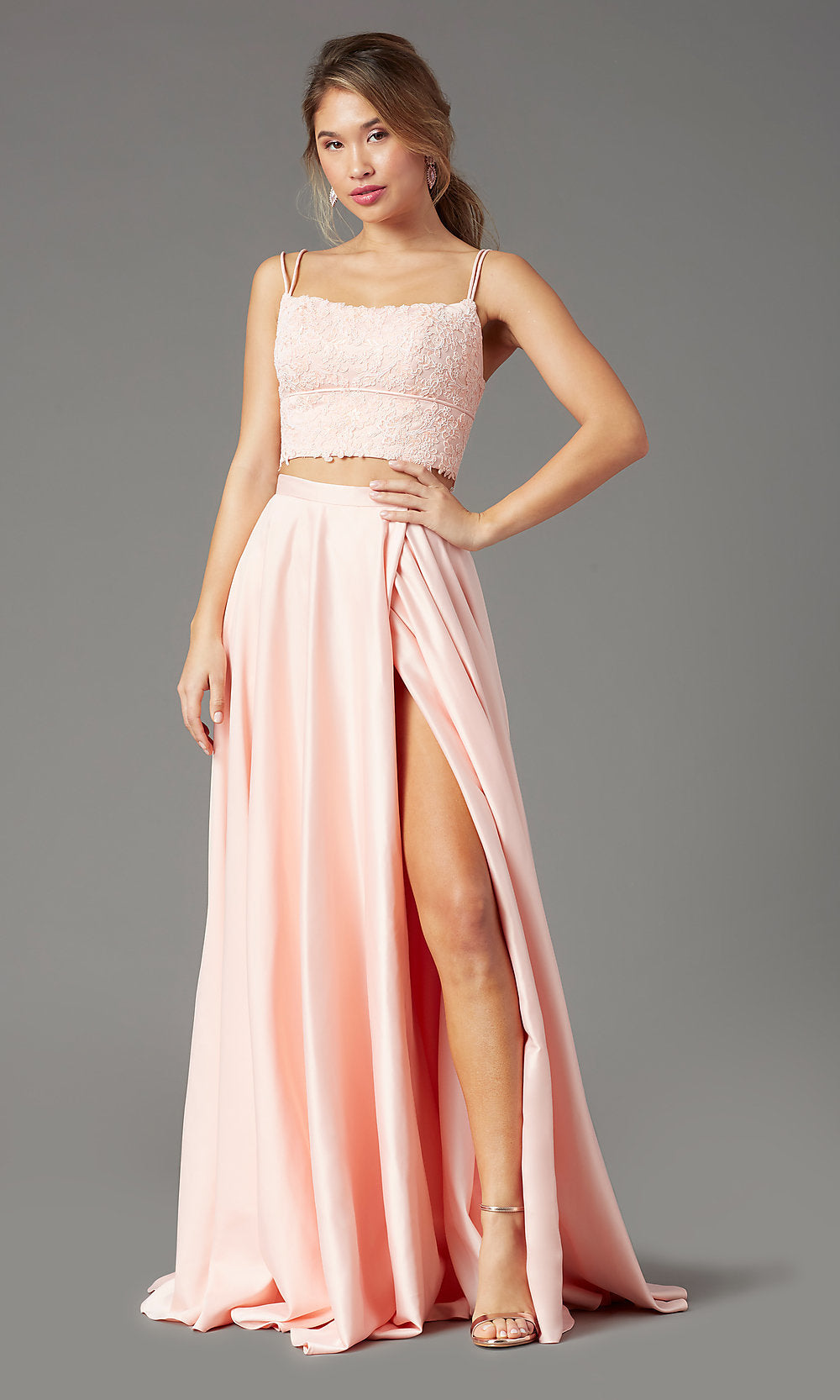 Bashful Satin Long Two-Piece Formal Prom Dress by PromGirl
