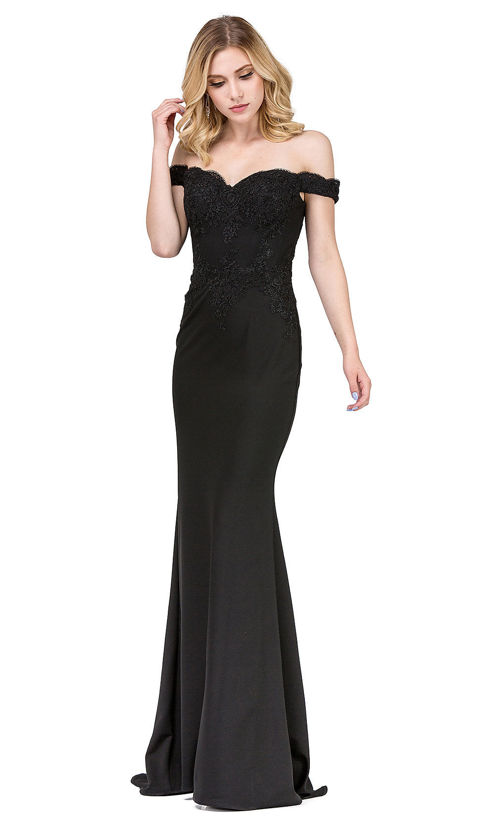 Black Embroidered Off-the-Shoulder Sweetheart Prom Gown
