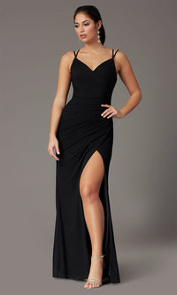 Black V-Neck Ruched Long Classic Formal Gown