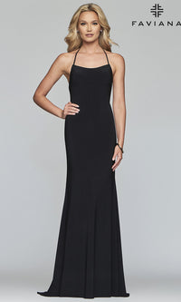 Black Faviana Long Jersey Prom Dress with Scoop Neckline