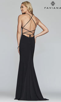  Faviana Long Jersey Prom Dress with Scoop Neckline