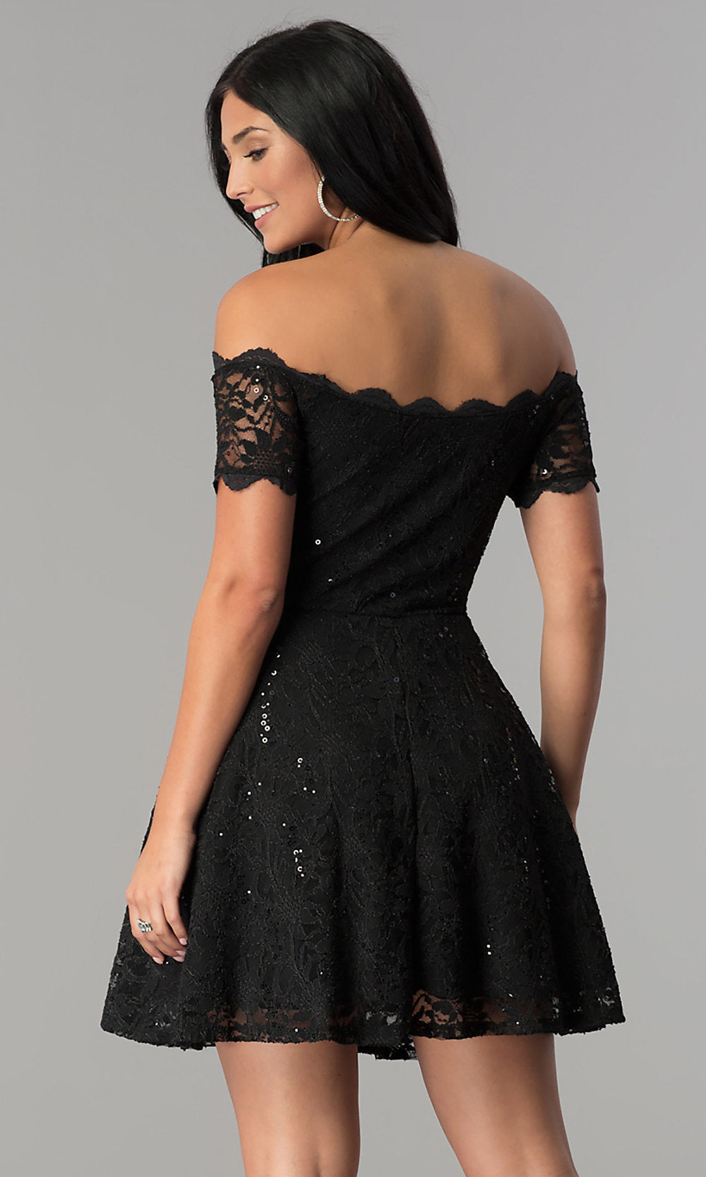  Off-the-Shoulder Sequin-Lace Short Homecoming Dress