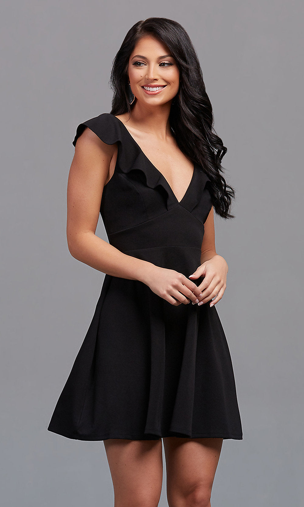 Black Jump Cap-Sleeve Short Cocktail Party Dress