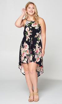 Black Floral-Print Plus-Size Wedding-Guest Party Dress
