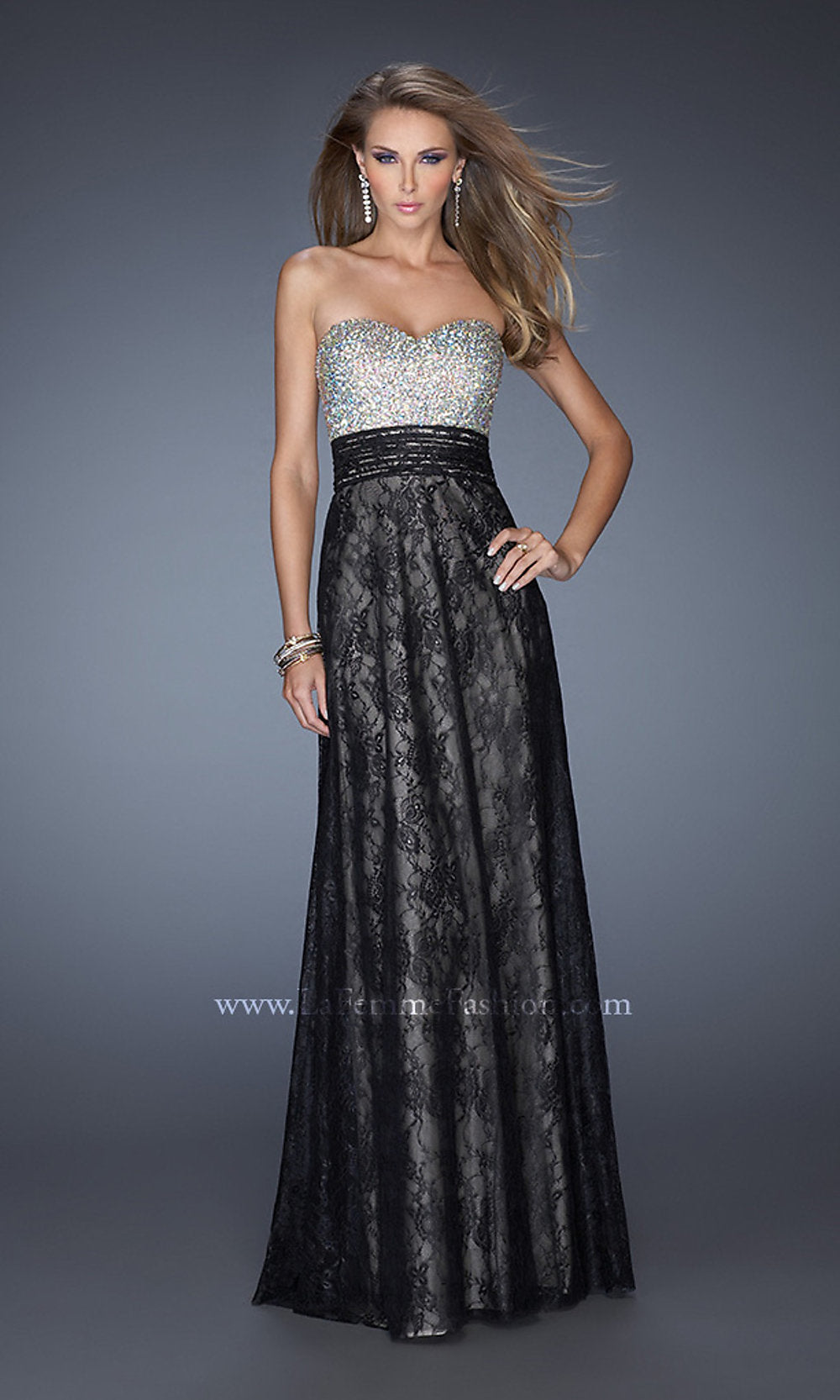 Black Full Length Sweetheart Open Back Lace Gown