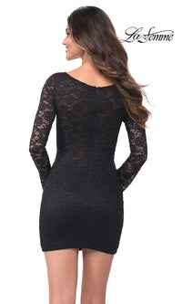 La Femme Long Sleeve Short Black Lace Party Dress