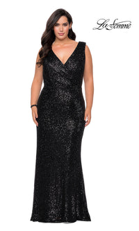 Black Long Plus-Size Sequin Prom Dress by La Femme