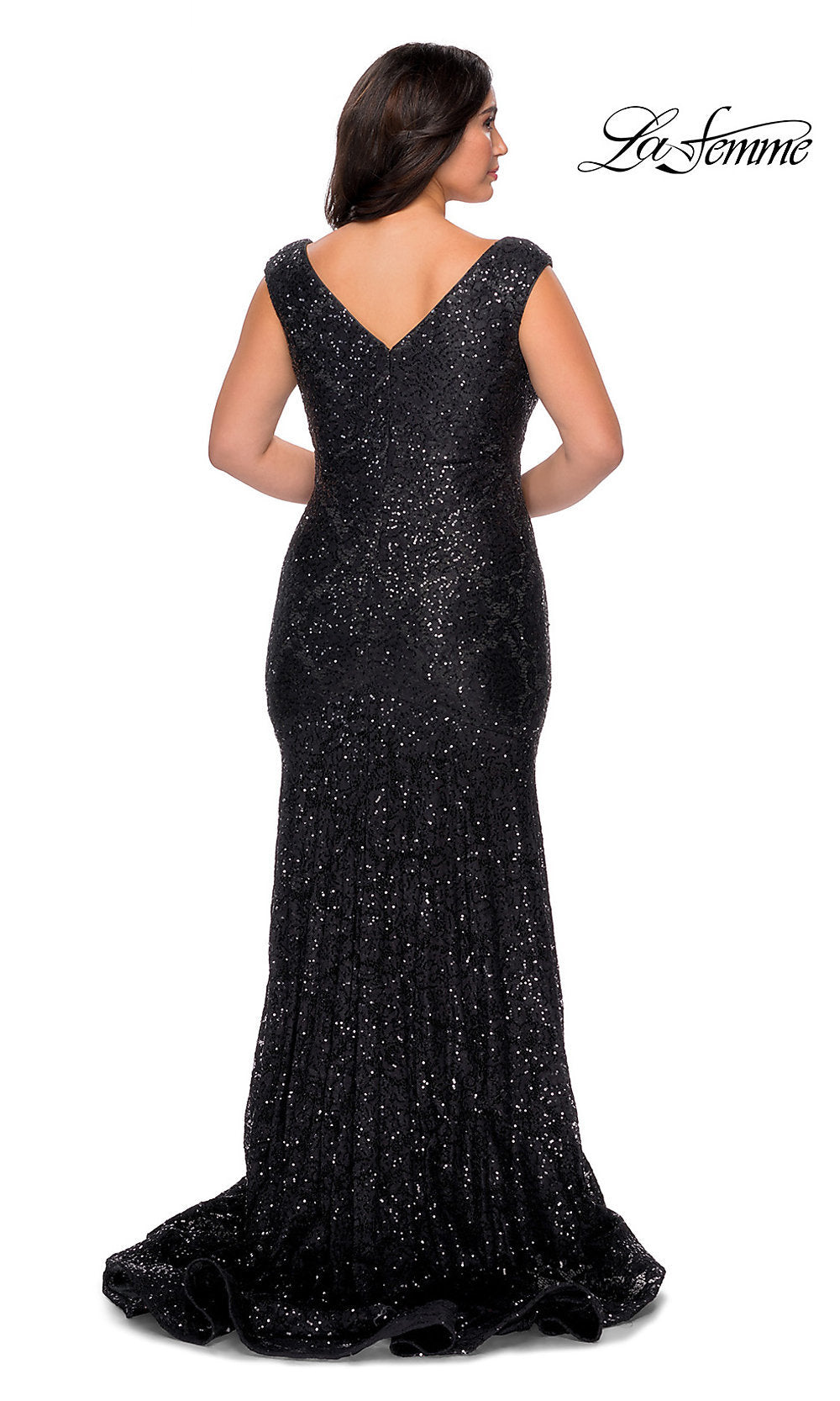 Long Plus-Size Sequin-Lace Prom Dress by La Femme Long Plus-Size Sequin-Lace Prom Dress by La Femme