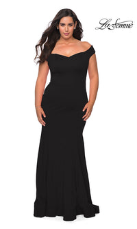 Black Plus-Size La Femme Off-the-Shoulder Formal Dress