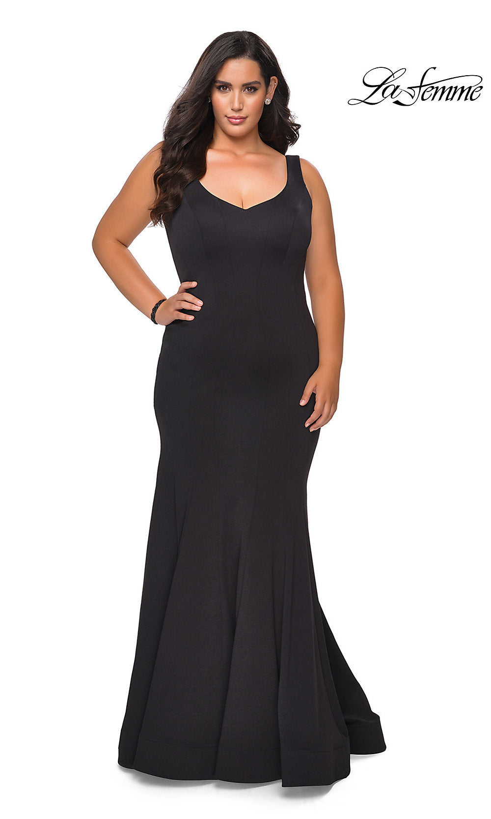 La Femme Long Jersey Plus Size Mermaid Dress - Black