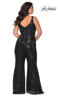  La Femme Sequin Formal Prom Jumpsuit in Plus Sizes