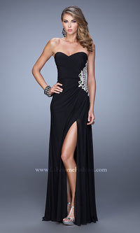 Black Sheer-Side Long Strapless Formal Dress by La Femme