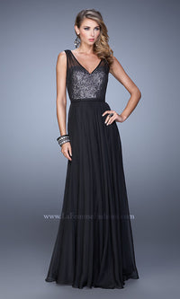 Black Sequin-Bodice La Femme Long Prom Dress