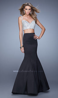 Black Beaded-Top La Femme Two-Piece Mermaid Prom Dress