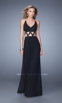 Black Open-Waist La Femme Long Designer Formal Dress
