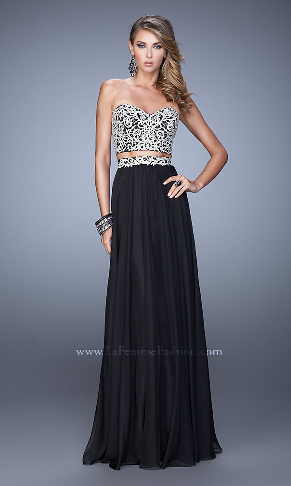 Black Long Two-Piece La Femme Designer Prom Dress