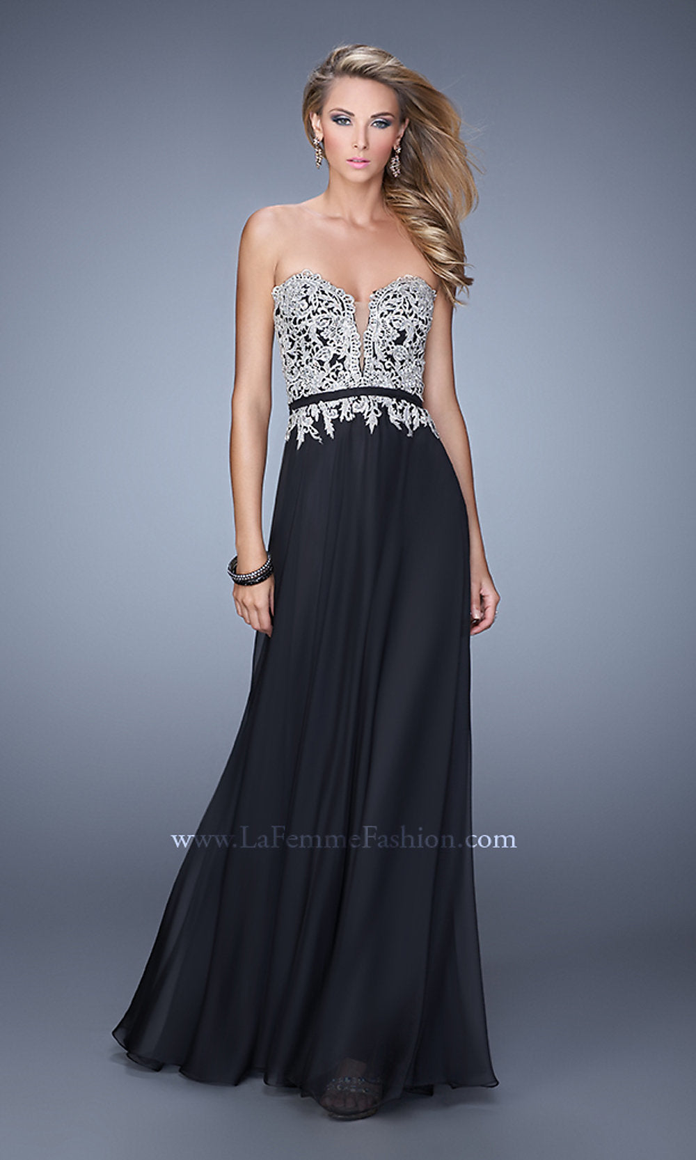 Black Elegant Black Strapless Evening Gown by La Femme