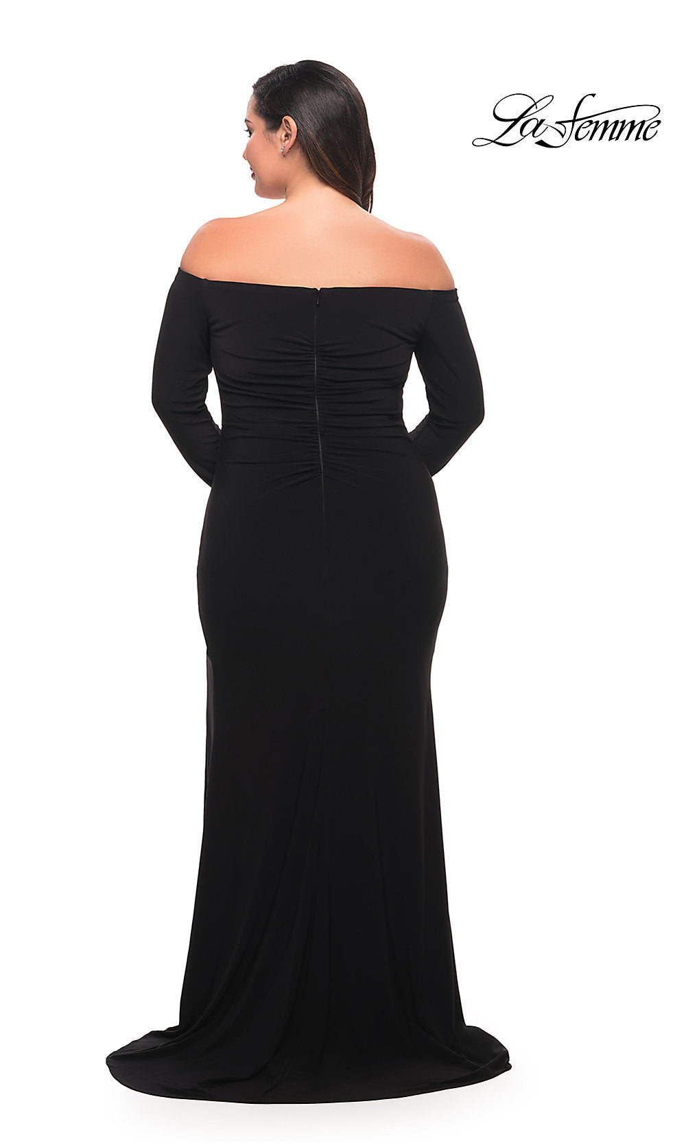 Long Sleeve La Femme Long Plus Prom Dress - PromGirl Black / 20W Long Sleeve La Femme Long Plus Prom Dress - PromGirl Black / 20W