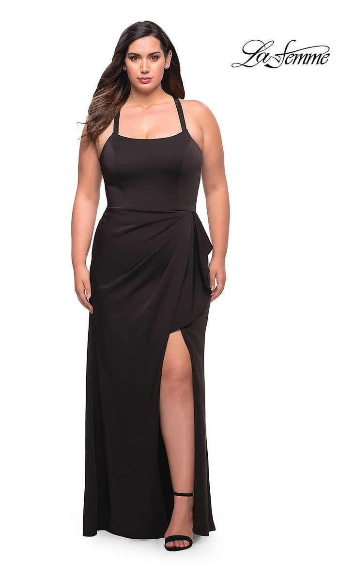 Black Side Drape La Femme Long Plus-Size Formal Dress