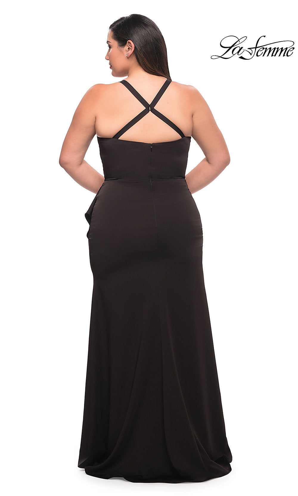 La Femme Women's Elegant Jersey Gown with Ruffle Slit Detail - Red - Gowns La Femme Women's Elegant Jersey Gown with Ruffle Slit Detail - Red - Gowns