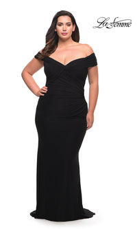 Black Off-Shoulder La Femme Plus-Size Long Prom Dress