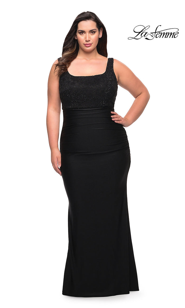 Black Lace-Bodice La Femme Long Plus-Size Prom Dress