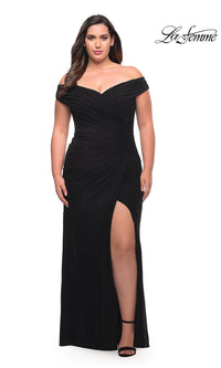 Black La Femme Off-the-Shoulder Long Plus-Size Gown