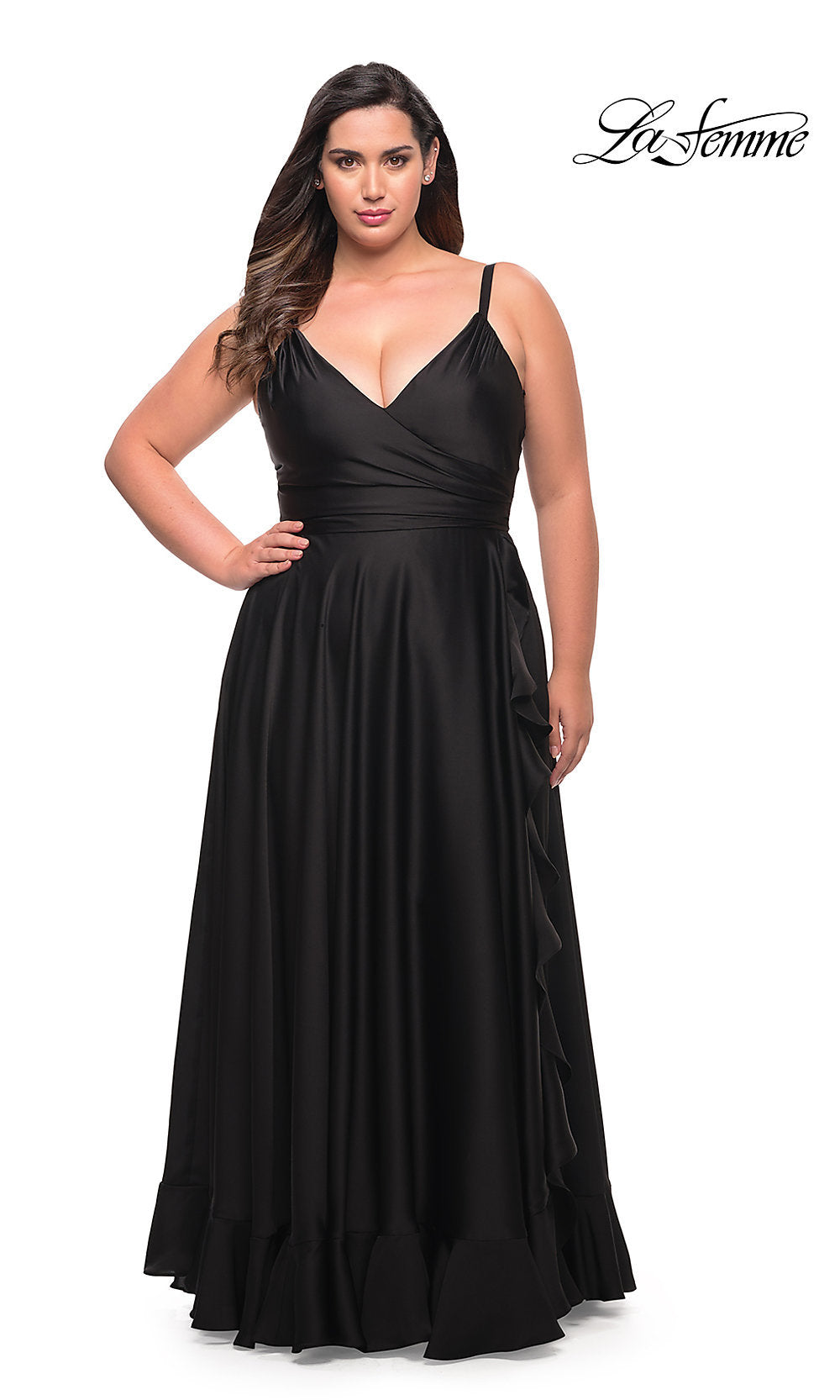La Femme Ruffled Long Plus-Size Prom Dress - PromGirl Wine / 14W La Femme Ruffled Long Plus-Size Prom Dress - PromGirl Wine / 14W