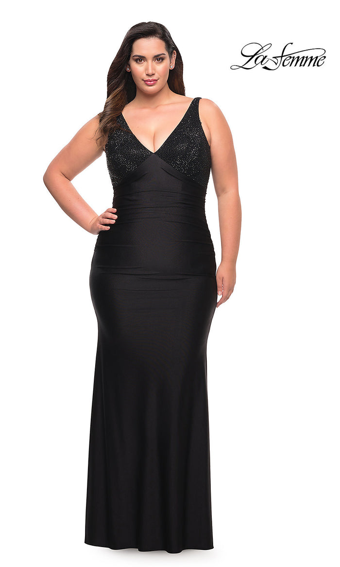Black Sleeveless Long Plus-Size La Femme Prom Dress