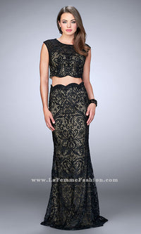 Black Two-Piece Lace Long Formal Prom Dress